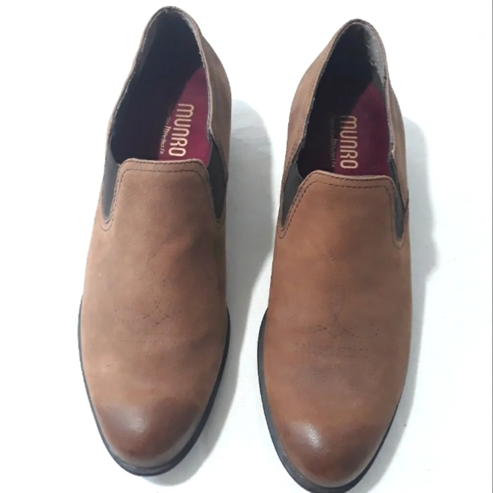 Munro American Tan Boots Leather Loafer Heels Bootie Size 11 M